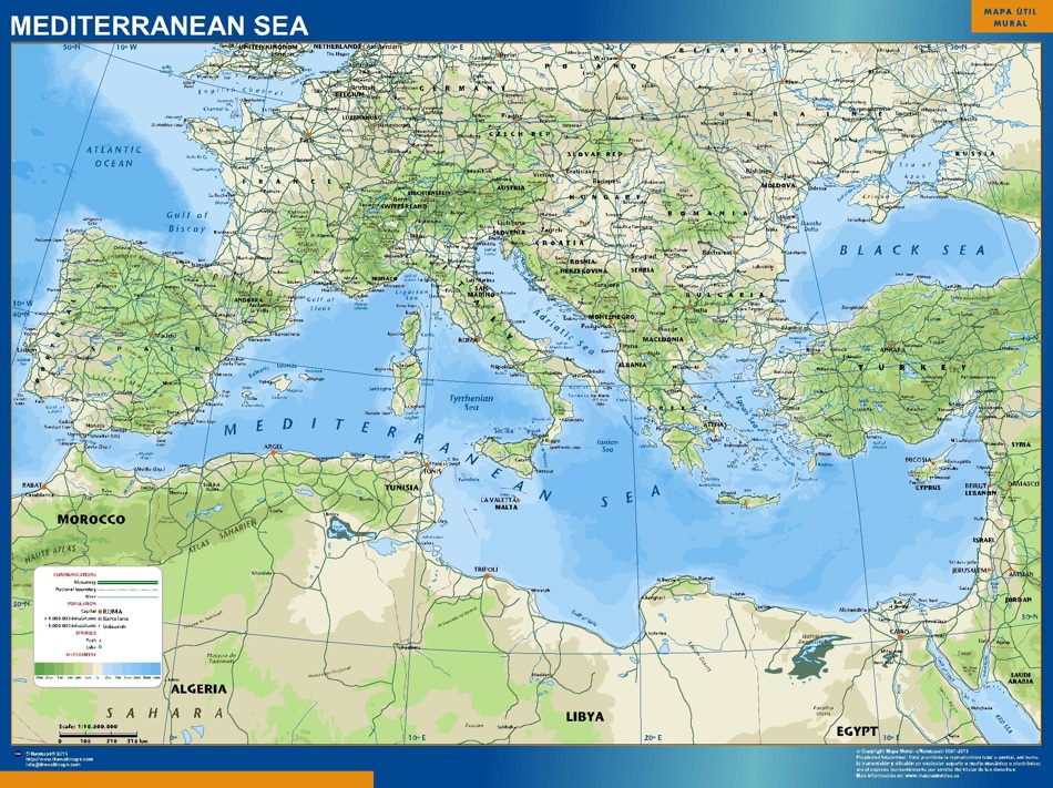 mapa mar mediterraneo relieve