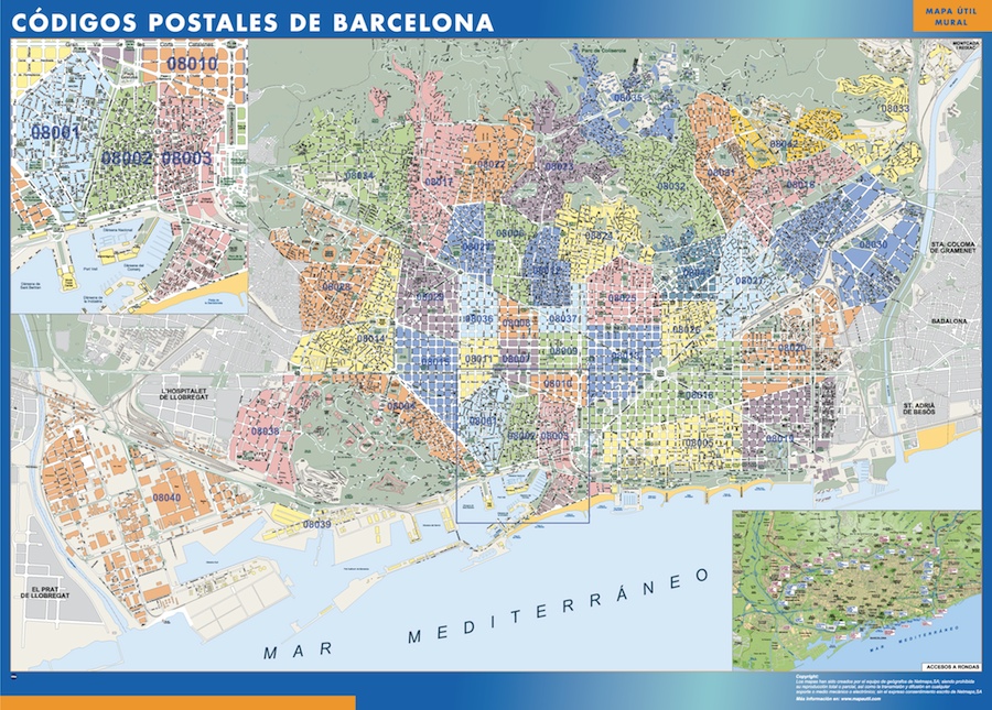 mapa barcelona codigos postales