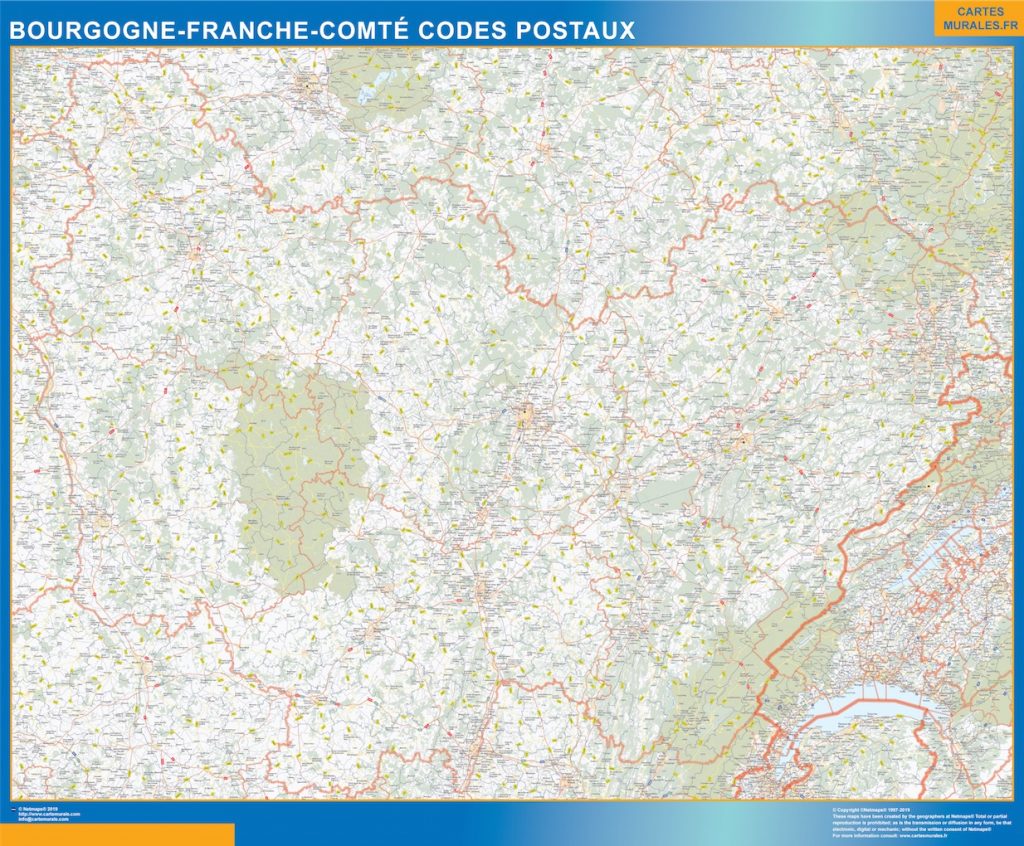 Mapa Bourgogne Franche Comte codigos postales