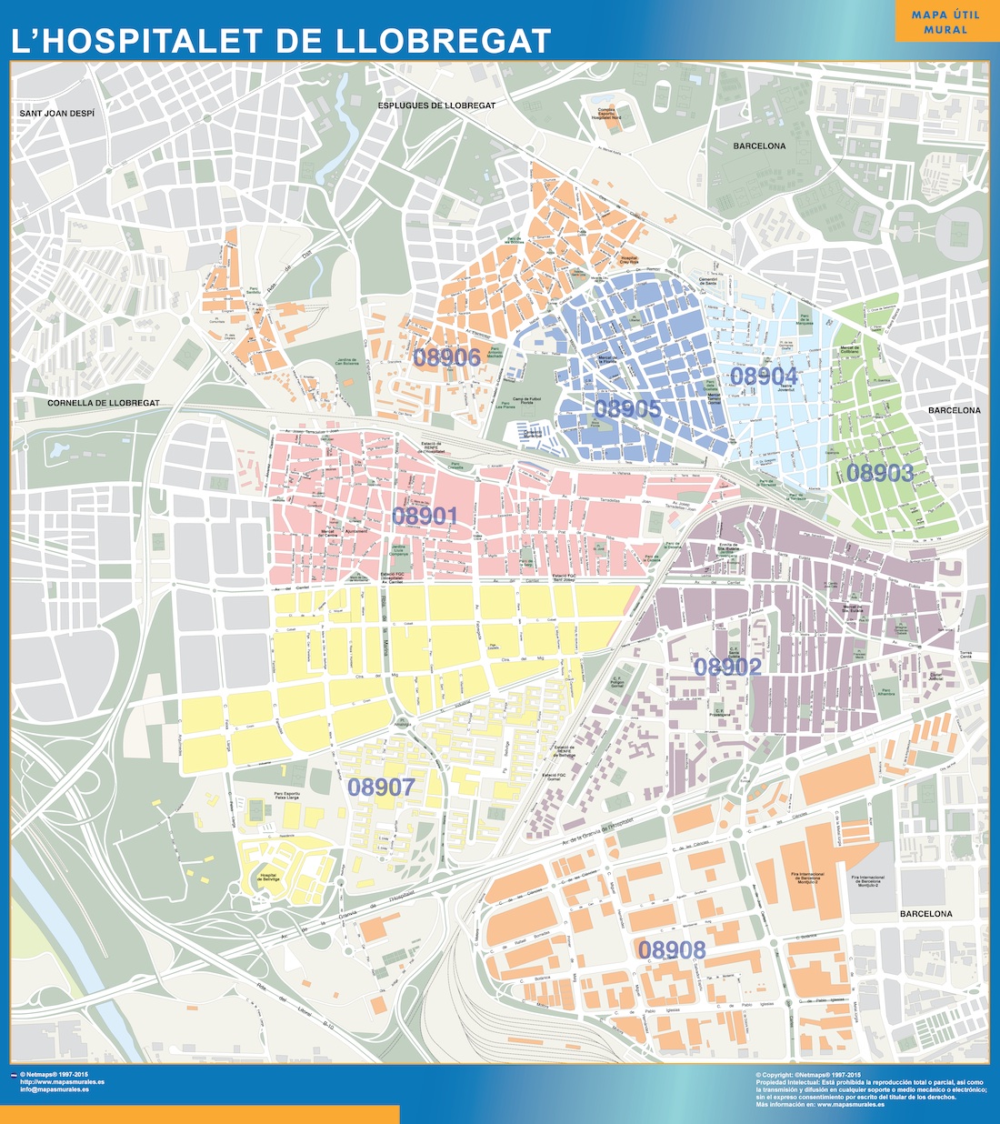 Mapa Hospitalet de Llobregat codigos postales